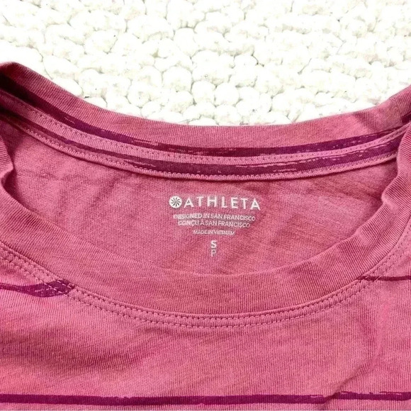 Athleta Pink Striped Organic Cotton Short Sleeve Crew Neck Athletic Tee Size S - Picture 11 of 13
